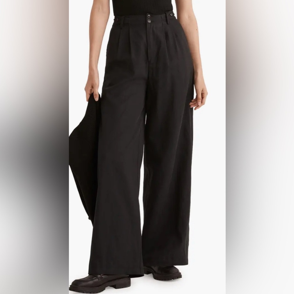 Madewell Harlow wide leg pants size L black buttons zipper size tall